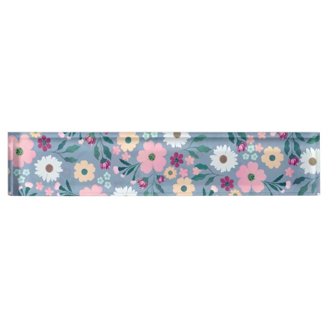 Porte-nom Pour Bureau Joli bleu rose fleurs Botanique (Devant)