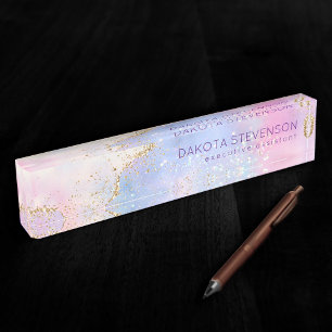 Porte-nom Pour Bureau Joli Pastel Agate Aquarelle de la veine Parties