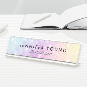 Porte-nom Pour Bureau Jolie Parties scintillant Holographique Fille Glam