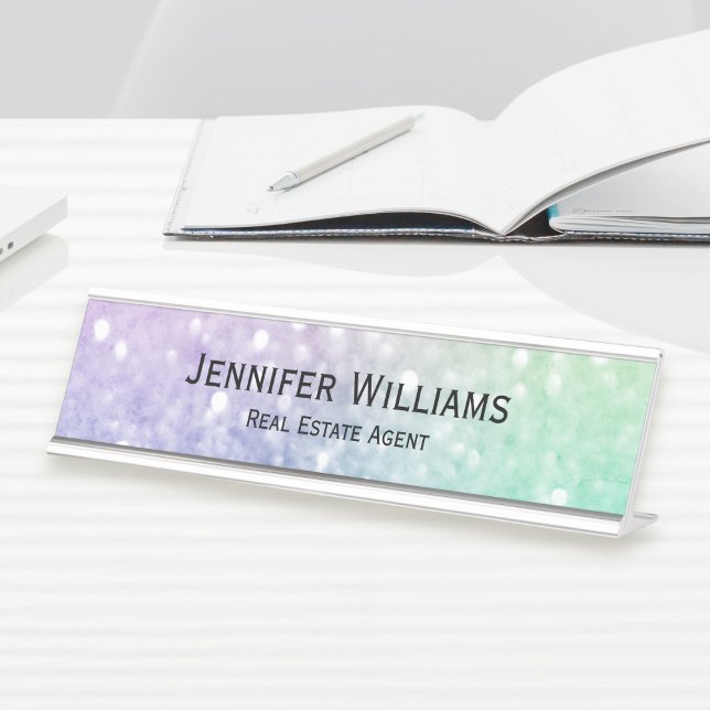 Porte-nom Pour Bureau Jolie Parties scintillant Holographique Fille Glam (Créateur téléchargé)