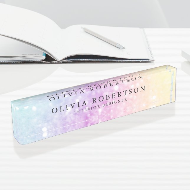 Porte-nom Pour Bureau Jolie Parties scintillant Holographique Fille Glam (Créateur téléchargé)