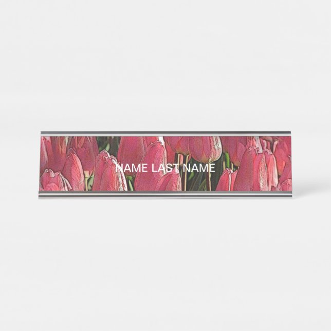 Porte-nom Pour Bureau Jolie tulipe rose (Devant)