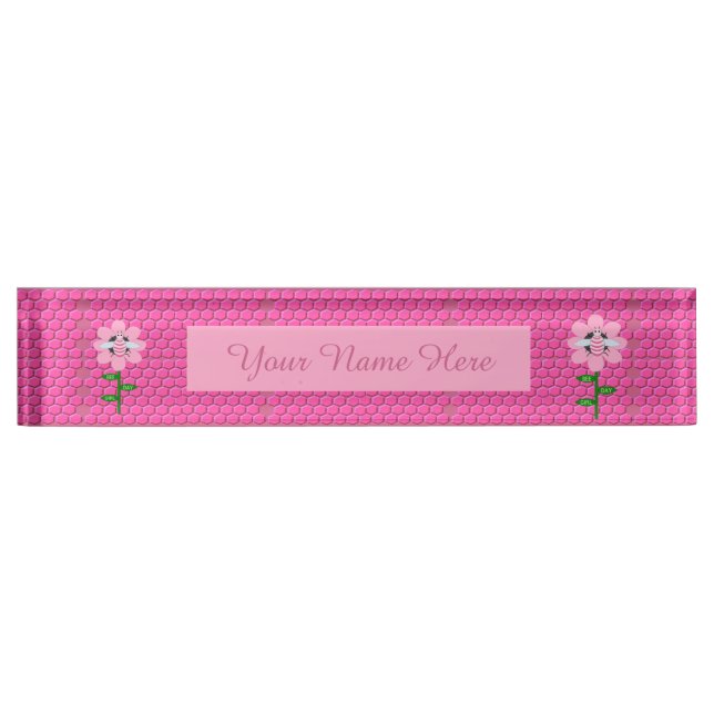 Porte-nom Pour Bureau Joyeuse Bee Day Girl rose Anniversaire Bumblebee (Devant)