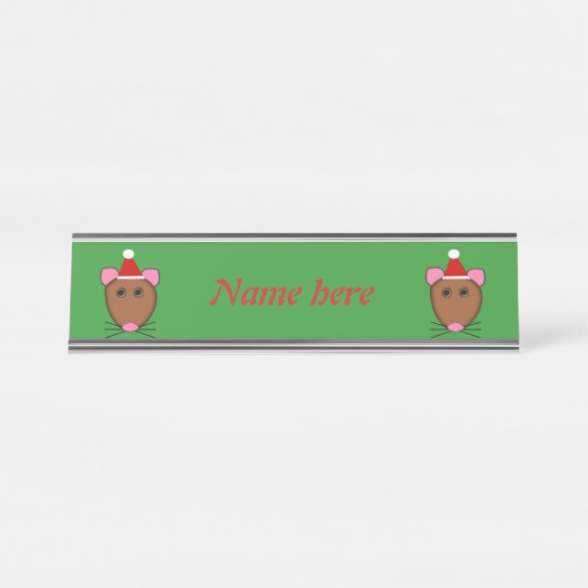 Porte-nom Pour Bureau Joyeuse souris de Noël personnalisée (Devant)