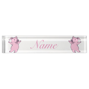 Porte-nom Pour Bureau Joyeux cochon rose sautillant Thunder_Cove