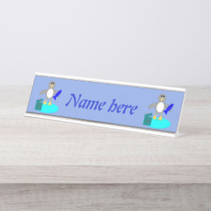 Porte-nom Pour Bureau Joyeux Noël Pêche pingouin Personnalisé