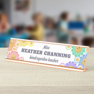 Porte-nom Pour Bureau Joyeux Rainbow Daisies Floral Enseignant