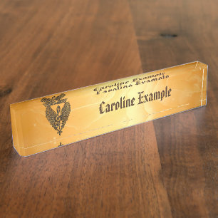 Porte-nom Pour Bureau L'âme de la mélodie, une clef dorée aux ailes.
