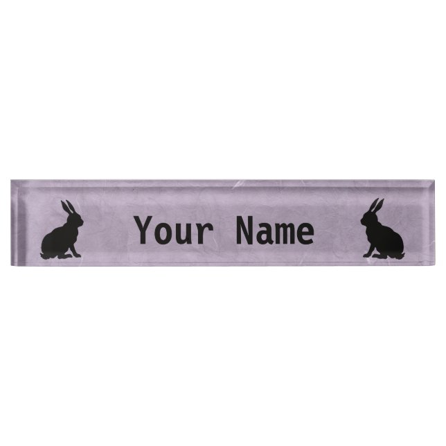 Porte-nom Pour Bureau Lapin noir Silhouette Lapin de Pâques (Devant)