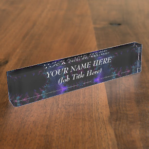 Porte-nom Pour Bureau L'aurore Borealis à la fractale de minuit