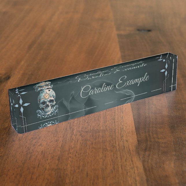 Porte-nom Pour Bureau Le crâne du temps : chiffres romains (Taille)