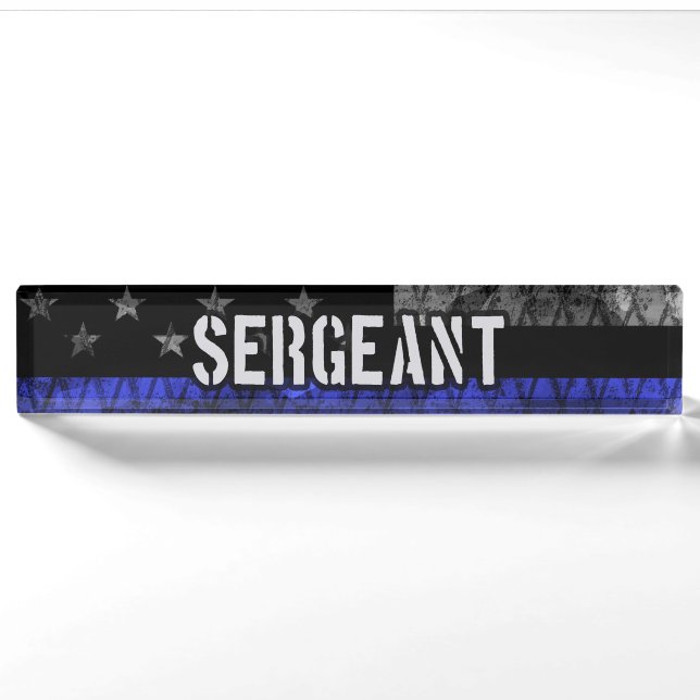 Porte-nom Pour Bureau Le sergent Thin Blue Line Distresse (Devant)