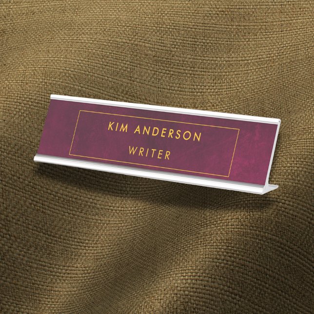 Porte-nom Pour Bureau Leather Look Maroon Customizable (Créateur téléchargé)