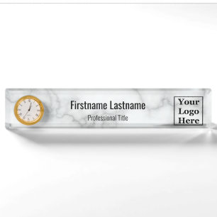 Porte-nom Pour Bureau L'Élégant Faux Marbre blanc Votre Logo Ici