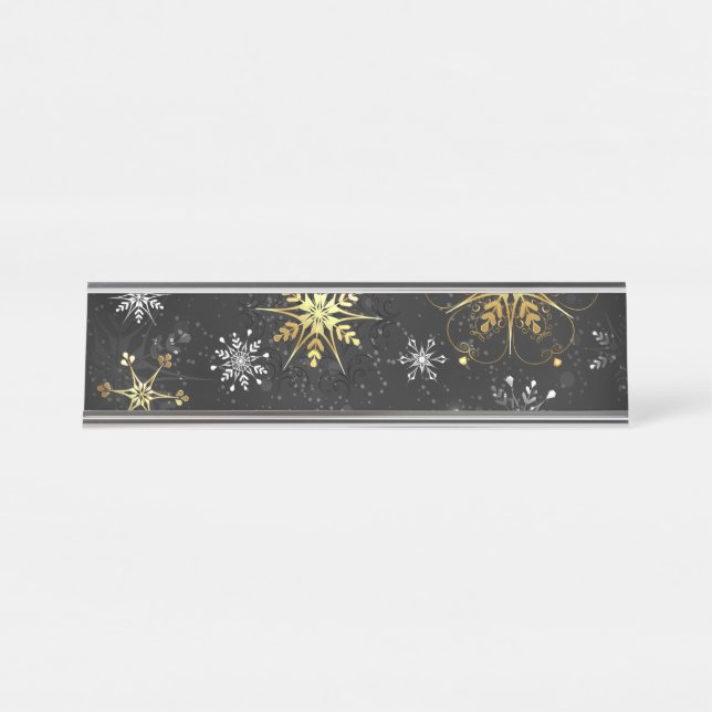 Porte-nom Pour Bureau Les flocons dorés de Noël sur l'Arrière - plan noi (Devant)