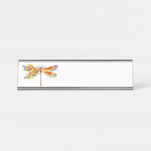 Porte-nom Pour Bureau libellule de fleurs jaunes