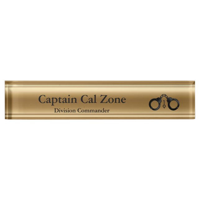 Porte-nom Pour Bureau Ligne Bleue Mince - 24 Karat Gold Look (Devant)