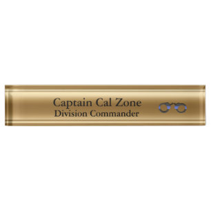 Porte-nom Pour Bureau Ligne Bleue Mince - 24 Karat Gold Look