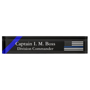Porte-nom Pour Bureau Ligne Bleue Mince - Distressed Drapeau Tateté Name