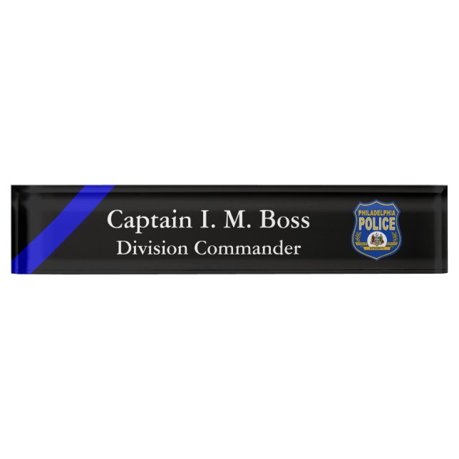 Porte-nom Pour Bureau Ligne Bleue Mince - Office Patch Desk Name Plate (Devant)