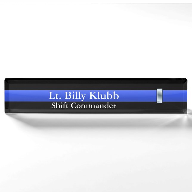 Porte-nom Pour Bureau Ligne Bleue Mince - Rang Lieutenant (Devant)