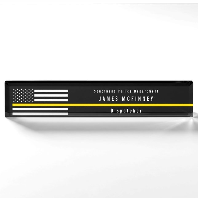 Porte-nom Pour Bureau Ligne jaune mince monogramme d'expéditeur de (Devant)