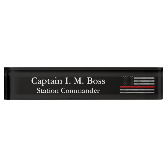 Porte-nom Pour Bureau Ligne rouge mince - Plaque signalétique Déchirée (Devant)