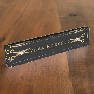Porte-nom Pour Bureau Liste de cheveux Luxe Or noir Damas