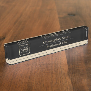Porte-nom Pour Bureau Logo d'affaires élégant Black Gold