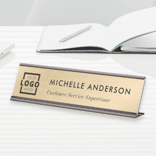 Porte-nom Pour Bureau Logo d'affaires moderne minimal brossé Or