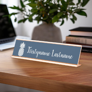 Porte-nom Pour Bureau Logo d'ananas et nom de script personnalisé