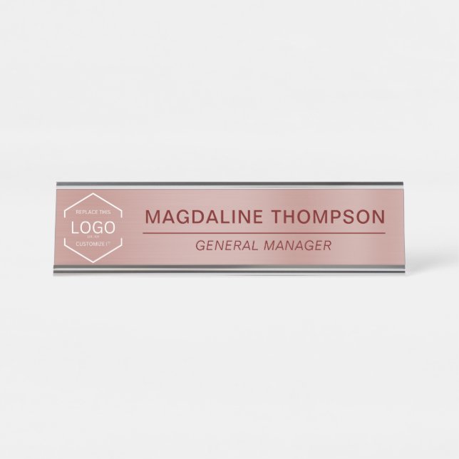 Porte-nom Pour Bureau Logo d'entreprise Rose Gold Metallic (Devant)