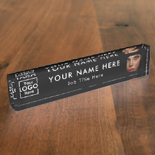 Porte-nom Pour Bureau Logo et photo Black Business moderne