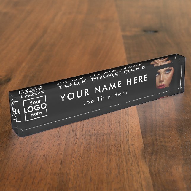 Porte-nom Pour Bureau Logo et photo Black Business moderne (Taille)