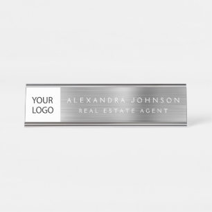 Porte-nom Pour Bureau Logo Executive Silver Professional personnalisé