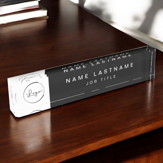 Porte-nom Pour Bureau Logo personnalisé Black Elegant Professionnel (Créateur téléchargé)