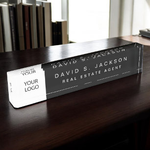 Porte-nom Pour Bureau Logo personnalisé Black Elegant Professionnel