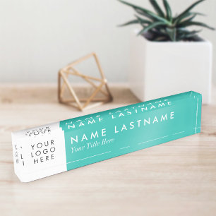 Porte-nom Pour Bureau Logo personnalisé Blanc bleu turquoise frais