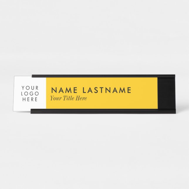 Porte-nom Pour Bureau Logo personnalisé Bright Chaud Blanc Jaune (Devant)