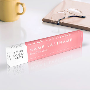 Porte-nom Pour Bureau Logo personnalisé clair rose moderne
