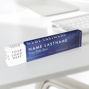 Porte-nom Pour Bureau Logo Personnalisé Élégant Marine Bleu Vagues Blanc
