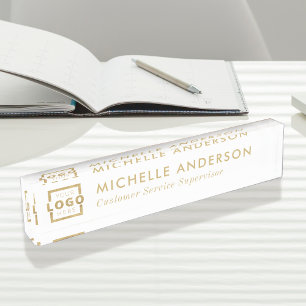 Porte-nom Pour Bureau Logo Personnalisé Élégant Moderne Minimaliste Or B