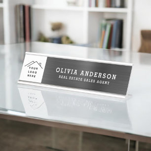 Porte-nom Pour Bureau Logo Personnalisé Executive Black Professional