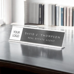 Porte-nom Pour Bureau Logo Personnalisé Executive Black Professional