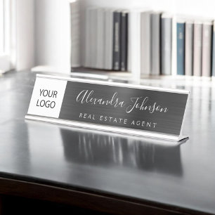 Porte-nom Pour Bureau Logo Personnalisé Executive Black Professional