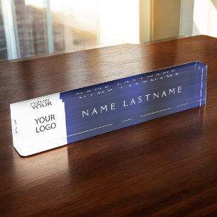 Porte-nom Pour Bureau Logo Personnalisé Executive Navy Blue Professional