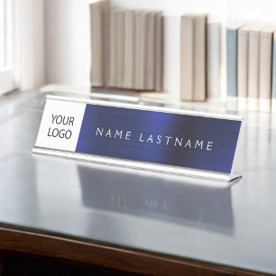 Porte-nom Pour Bureau Logo Personnalisé Executive Navy Blue Professional