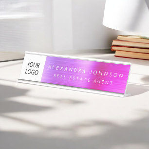 Porte-nom Pour Bureau Logo Personnalisé Executive Purple Pink Profession