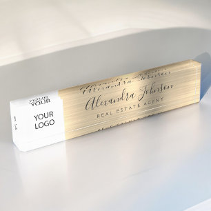 Porte-nom Pour Bureau Logo personnalisé Gold Elegant Professionnel