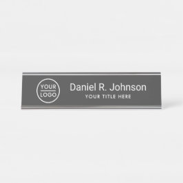 Porte-nom Pour Bureau Logo personnalisé gris foncé simple